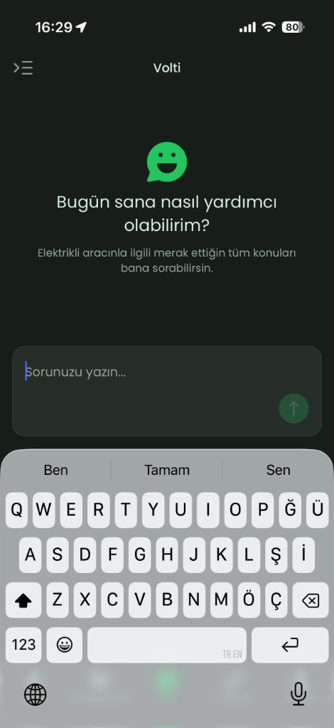 Volti sohbet asistanı karşılama ekranı